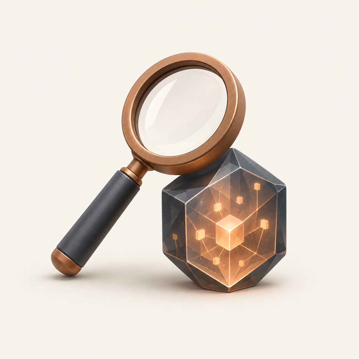 Magnifying glass over a code crystal